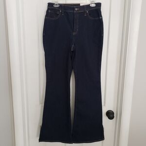 I.N.C. Womens Flare High Rise Blue Jeans SZ 10‎ Stretch Slits Denim Dark Wash